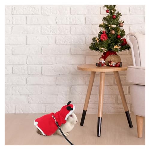 Weihnachtsweste für Kaninchen, mit Zugseil, weiches Korallen-Fleece, warmer Mantel, festliche Kleintierkleidung für Kaninchen, Meerschweinchen, Hamster, Weihnachts-Kostüm und Zubehör von EUIYCBA