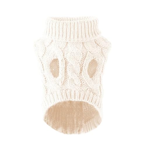 Winter-Hundepullover für kleine Hunde, weicher Strickpullover für Chihuahua, Yorkie, Welpen und Katzen, warme und bequeme Herbst-/Winterkleidung, einfarbig, geflochtenes Design, Weiß, Größe XL von EUIYCBA