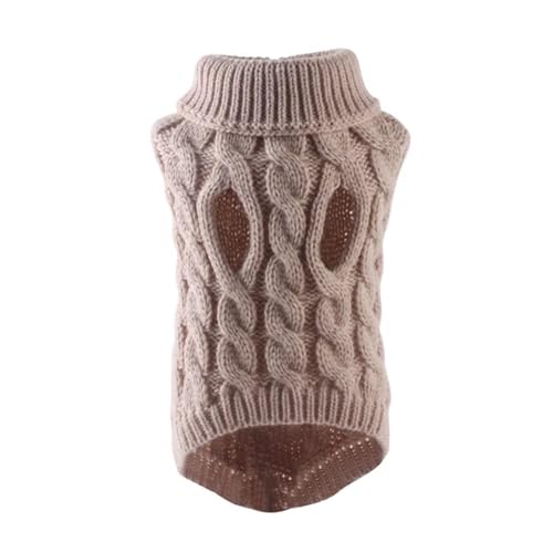 Winter-Hundepullover für kleine Hunde, weicher Strickpullover für Chihuahua, Yorkie, Welpen und Katzen, warme und bequeme Herbst-/Winterkleidung, einfarbig, geflochtenes Design (Khaki, M) von EUIYCBA