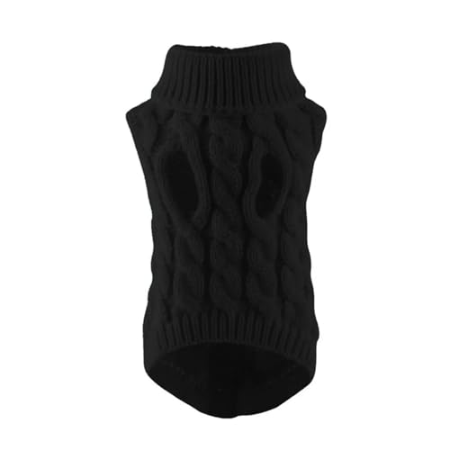 Winter-Hundepullover für kleine Hunde, weicher Strickpullover für Chihuahua, Yorkie, Welpen und Katzen, warme und bequeme Herbst-/Winterkleidung, einfarbig, geflochtenes Design (Schwarz, L) von EUIYCBA