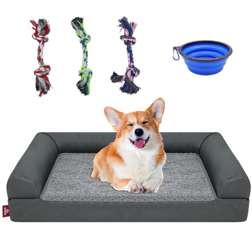 Orthopädisches Hundebett für Hunde, wasserdichtes Hundesofa, stützendes Memory-Schaum, Haustier-Couch-Bett mit abnehmbarem, waschbarem Bezug, wasserdichtes Hundesofa mit 3 Hundeseilen, Kauspielzeug Orthopädisches Hundebett für Hunde, wasserdichtes Hundesofa, stützendes Memory-Schaum, Haustier-Couch-Bett mit abnehmbarem, waschbarem Bezug, wasserdichtes Hundesofa mit 3 Hundeseilen, Kauspielzeug von EURHOWING