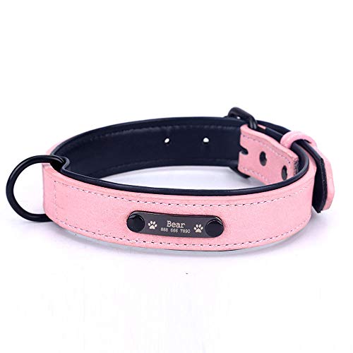 EUSFIYY Benutzerdefinierte PU-Leder personalisierte Hundemarke Halsband Blei für kleine mittelgroße Hunde Pitbull Bulldogge Hundehalsband-Pink_XL von EUSFIYY