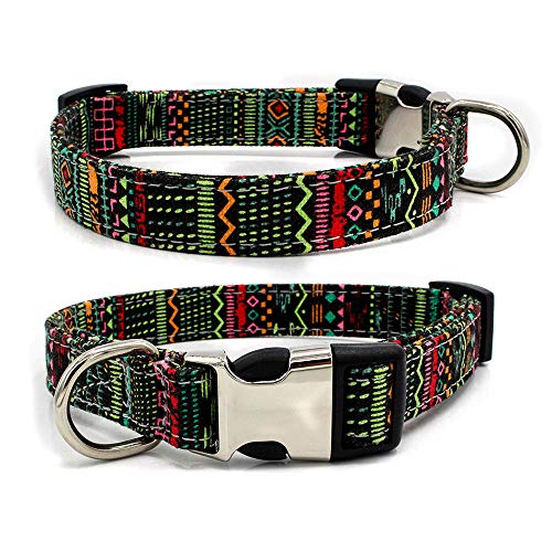 EUSFIYY Hundehalsband Personalisiert Benutzerdefinierte Böhmen Leinwand Name ID Tag Verstellbare Grundhalsbänder Metall Bukcle -1_M_ (Neck_27-40cm) von EUSFIYY