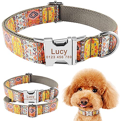 EUSFIYY Verstellbare Halsbänder mit Nylon-Print Personalisiertes Hundehalsband Welpe Mittelgroß Hundeausweis Haustieranhänger Benutzerdefinierter gravierter Name Hundehalsband-M (31-50 cm) von EUSFIYY