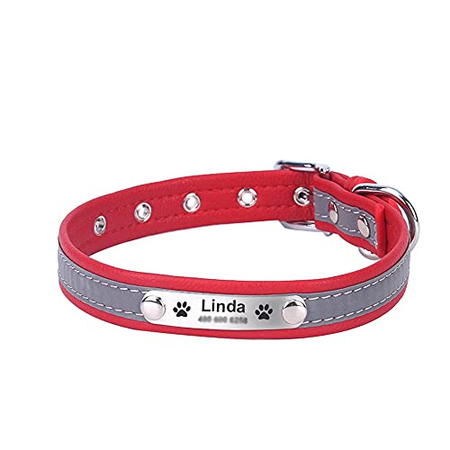 EUSFIYY Einstellbare personalisierte Hundehalsbänder PU Leder reflektierende Hunde Katzenhalsband ID Benutzerdefiniertes Etikett Graviertes Haustier Accessorie-Red_S von EUSFIYY