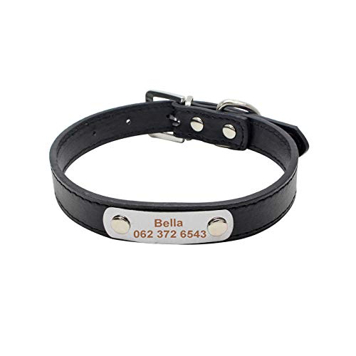 EUSFIYY Großes, langlebiges, personalisiertes Hundehalsband PU-Leder gepolsterte Haustier-ID-Halsbänder, angepasst für kleine, mittelgroße, große Hunde Cat -Black_XS von EUSFIYY
