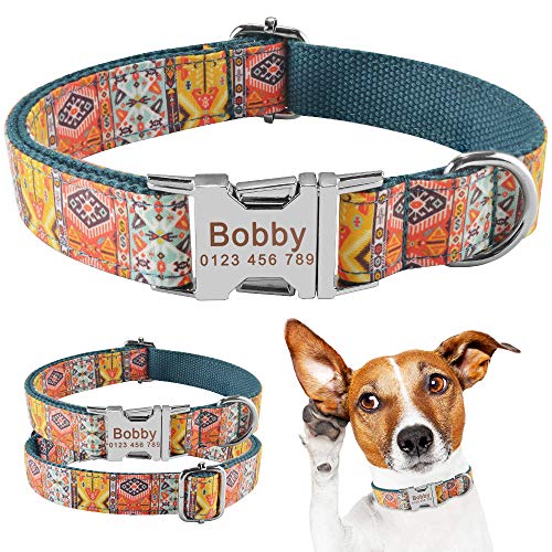 EUSFIYY Hundehalsband Personalisiert Welpe Name im Böhmen-Stil ID Benutzerdefinierte gravierte Metallschnalle-L_35-56cm_ von EUSFIYY