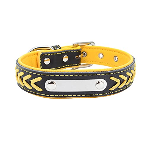 EUSFIYY Hundehalsband Personalisierte benutzerdefinierte Welpe Katzenname ID-Tag Lederseil Dekor verstellbare Grundhalsbänder-Yellow_S von EUSFIYY