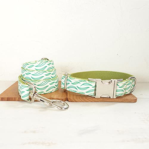EUSFIYY Hundehalsband verstellbar personalisiert langlebig Nylon graviert ID Name grün schwebende Blätter Hundehalsband with-Collar_Leash_Set_XL von EUSFIYY