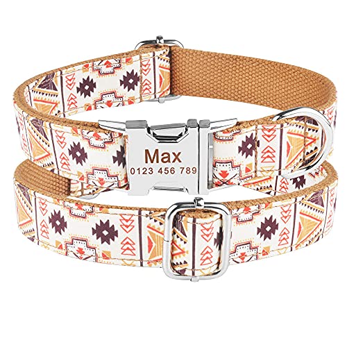 EUSFIYY Hundeleine Benutzerdefinierte Hundehalsbänder Nylon Personalisierte Hundemarke Halsband Blei für kleine mittelgroße Hunde Pitbull Bulldog Möpse Beagle-Brown_Collar_S von EUSFIYY