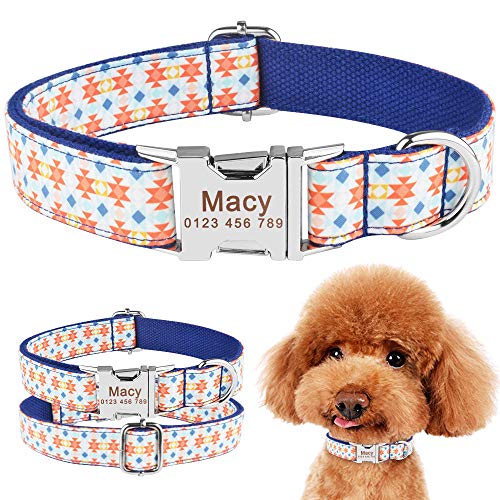 EUSFIYY Kleines mittleres großes Haustier Personalisiertes Hundehalsband Blumengravierter Welpenname-M (31-35 cm) _ von EUSFIYY