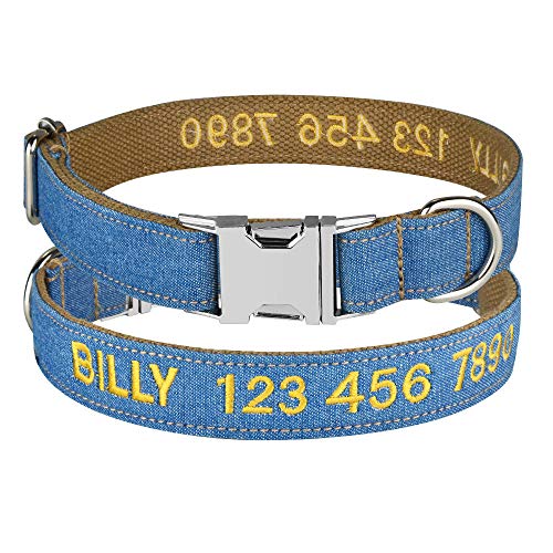 EUSFIYY Nylon Plaid Boy Girl Unisex Hundehalsband Produkte Hundehalsbänder Klein Groß Personalisiertes Hundehalsband Benutzerdefinierte Gravur Name ID Tag-Brown_L (35-56cm) von EUSFIYY
