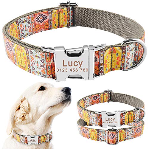 EUSFIYY Nylonbraun Kleines Mittelgroßes Haustier Personalisiertes Hundehalsband Graviert ID Name-L_35-56cm_ von EUSFIYY