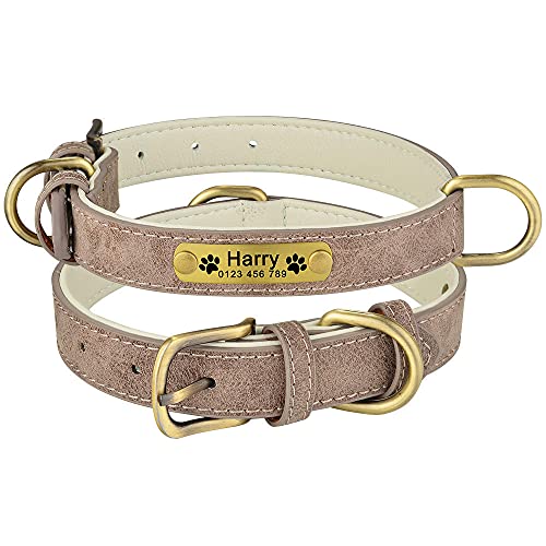 EUSFIYY Personalisierte Hundehalsbänder Hundehalsband mit ID-Tags Einstellbar Groß Mittel Klein Hundewelpen Lederverdickung Durable-Grey_XS von EUSFIYY