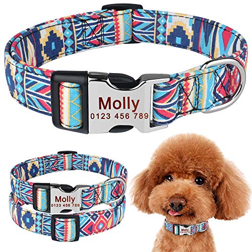 EUSFIYY Personalisierte Hundehalsband Gravierte kleine mittlere Name Welpen Polyester Halsbänder-E_L_38-59cm_ von EUSFIYY