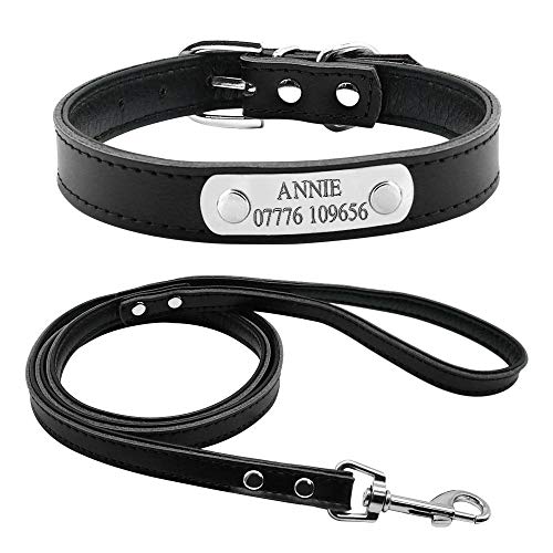 EUSFIYY Personalisierte gravierte Hundehalsband Leine Set Customized Name Telefon ID Halsbänder Customized für kleine mittelgroße Hunde Cat-Black_M von EUSFIYY