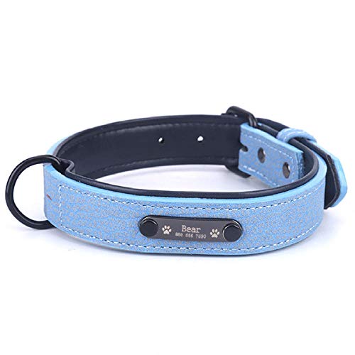 EUSFIYY Personalisiertes Haustierhalsband aus strapazierfähigem Leder Welpennamenschild Verstellbare Gravur Basic Leder Katzenhundehalsbänder-Blue_Collar_120cmx2.2cm von EUSFIYY