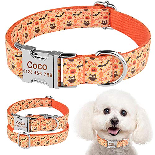 EUSFIYY Personalisiertes Hundehalsband Blumen-Nylon Kleines großes Haustier Gravierter Name ID XS-LM (31-35 cm) _ von EUSFIYY