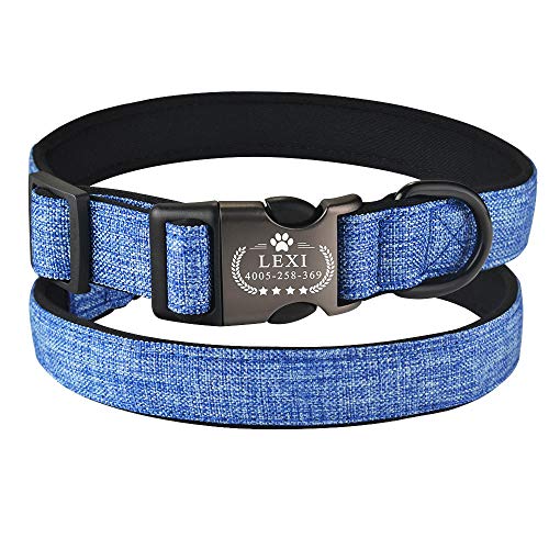 EUSFIYY Personalisiertes Hundehalsband Weiches Stoffhalsband Benutzerdefinierte gravierte Hunde Name Schnalle SL-Blue_S_ (26-37_cm) von EUSFIYY