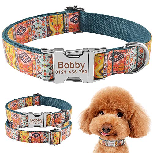 EUSFIYY Verstellbares weiches Nylon Personalisiertes Hundehalsband Mode Unisex Hundehalsband Welpe Großer benutzerdefinierter gravierter Name ID Haustierprodukte Halsband-L (35-56 cm) von EUSFIYY