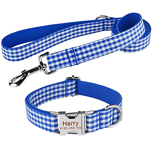 EUSFIYY graviertes Namenshalsband Klein Groß Personalisiertes Hundehalsband Produkt Hundehalsbänder Nylon Plaid Boy Girl Unisex Hundehalsband-A_M von EUSFIYY