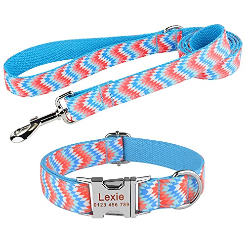 EUSFIYY graviertes Namenshalsband Klein Groß Personalisiertes Hundehalsband Produkt Hundehalsbänder Nylon Plaid Boy Girl Unisex Hundehalsband-D_S von EUSFIYY