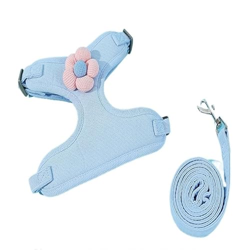 Hunde- und Katzengeschirr, Weste, Brustseil-Set, atmungsaktiv, verstellbar, Haustiergeschirr für kleine und mittelgroße Hunde, Spaziergänge im Freien (blau, XS) von EUTYRG