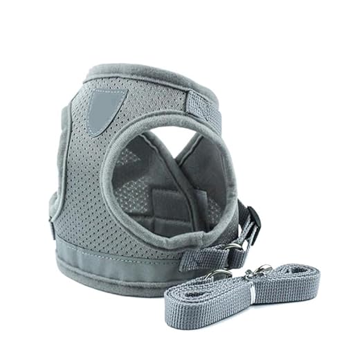 Hundegeschirr, Weste, Geschirr, Leine, verstellbare Netzweste, Hundegeschirr, Halsband, Brustgurt, Leine, Geschirre mit Zugseil (grau, XS) von EUTYRG