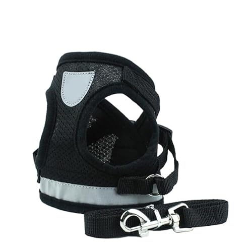 Hundegeschirr, Weste, Geschirr, Leine, verstellbare Netzweste, Hundegeschirr, Halsband, Brustgurt, Leine, Geschirre mit Zugseil (schwarz, XS) von EUTYRG