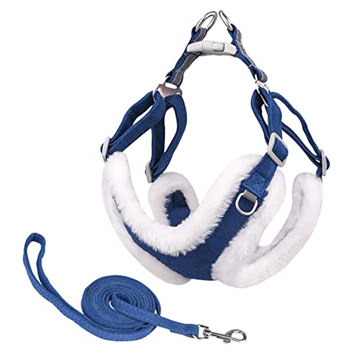 Hundegeschirr, verstellbar, kein Ziehen, warm, für den Winter, gepolsterte Geschirre für Welpen, Weste, Leine, Französische Bulldogge (blau, S) von EUTYRG