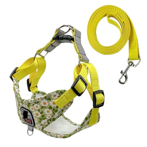 Hundegeschirr für Haustiere, Hundegeschirr aus Nylon, reflektierender Brustgurt für Hunde, atmungsaktiv, verstellbares Haustierhalsband für kleine Hunde (gelb, XL) von EUTYRG