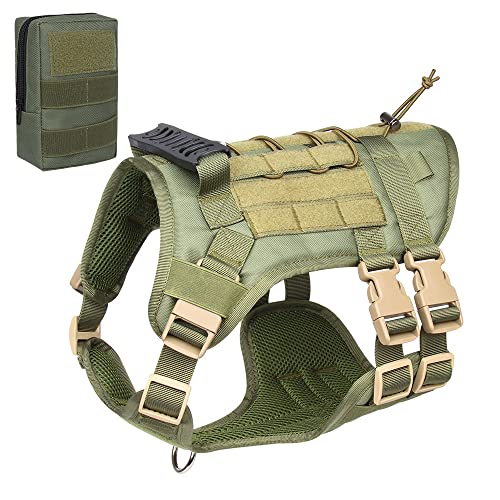 Hundegeschirr für Schäferhunde, Trainingsweste für Haustiere, Hundegeschirr und Leine, Set für kleine, mittelgroße und große Hunde (Grün mit Tasche, M 60_80 cm Brust) von EUTYRG