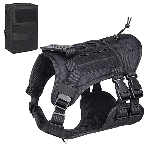 Hundegeschirr für Schäferhunde, Trainingsweste für Haustiere, Hundegeschirr und Leine, Set für kleine, mittelgroße und große Hunde (Schwarz mit Tasche, M 60_80 cm Brust) von EUTYRG