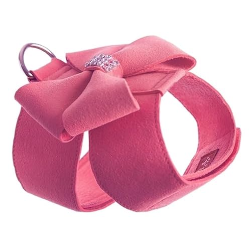 Kleines Hundegeschirr, Leine, Halsband, weiches Wildleder, Hundegeschirr für Welpen, Chihuahua, Yorkie, süßes Haustiergeschirr mit Leine und Schleife (Rosa mit Leine, XL, Brustumfang 45_55 cm) von EUTYRG