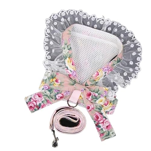 Süßes Hundegeschirr, schöne Katzenleine aus Spitze, Schleife, Knoten, Brustgurt, Hundehalsband, Haustierbedarf, Hundezubehör, Hundeleine (Rosa M) von EUTYRG
