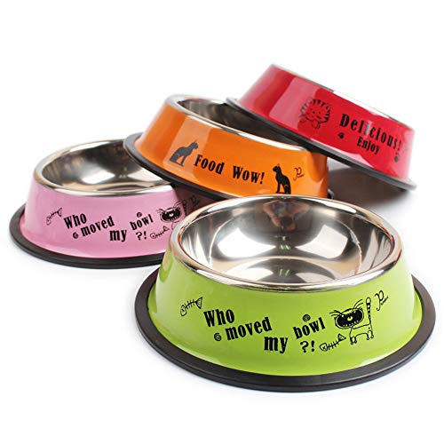 EUYIMOMO futterautomat Katze,Mehrfarbiger Edelstahl-Sprühfarbendruck Einzelschüssel Haustierschale, Hundeschüssel Hundenapf Cartoon Haustierschale-15cm (zufällige Farbe) von EUYIMOMO