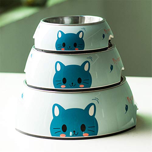 EUYIMOMO futternapf Katze,Edelstahl-Haustierschüssel, zweischichtige rutschfeste Fütterungs- und Trink-Haustierschüssel - Blaue Katzen-Einzelschüssel groß von EUYIMOMO