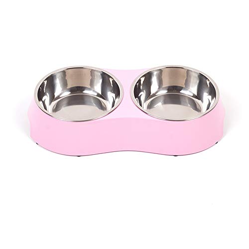 EUYIMOMO futternapf Katze,Edelstahl-Haustierschüssel, zweischichtige rutschfeste Fütterungs- und Trink-Haustierschüssel - rosa Doppelschüssel klein von EUYIMOMO