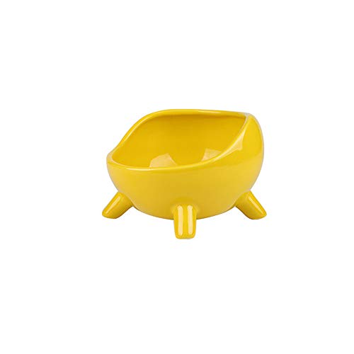 EUYIMOMO futternapf Katze,Keramik Pet Bowl für den Schutz der Halswirbelsäule, Anti-Kipp-Pet Bowl-Gelb L. von EUYIMOMO