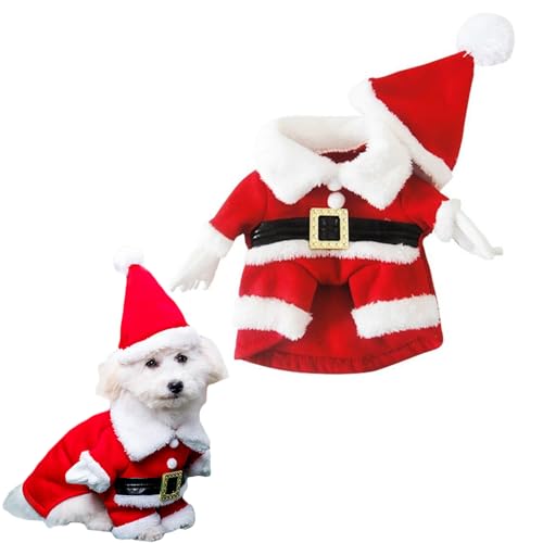 Hunde-Weihnachtsoutfit Rentierkostüm Weihnachtsmann Schneemann Geweih Anzug Katze Kleidung Umhang Haustier Hoodie Welpenumhang mit Hut, Größe S von EVBEA