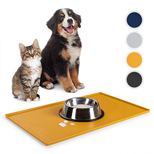 Everanimals - rutschfeste Napfunterlage Hund Katzen mit erhöhtem Außenrand - Silikonmatte Fressnapf-Unterlage, Hundenapf Unterlage, 50x30cm, gelb von EVERANIMALS