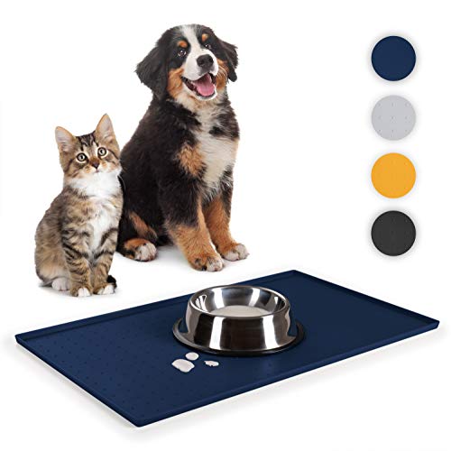 Everanimals - rutschfeste Napfunterlage Hund Katzen mit erhöhtem Außenrand - Silikonmatte Fressnapf-Unterlage, Hundenapf Unterlage, 50x30cm, schwarz (Blau, 50x30 cm) von EVERANIMALS