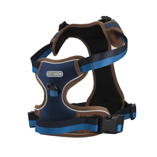 EVERKING Hundegeschirr für kleine & mittelgroße Hunde, gepolstert, atmungsaktiv, reflektierend, verstellbar, mit Griff & 2 D-Ringen, Blau, Größe M/L (M) von EVERKING