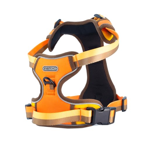 EVERKING Hundegeschirr für mittelgroße & große Hunde, gepolstert, atmungsaktiv, reflektierend, verstellbar, mit Griff & 2 D-Ringen, Orange/Blau, Größe M/L (Orange, Mittel) von EVERKING