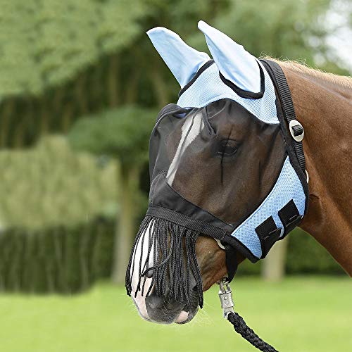 BUSSE everline Fliegenmaske FLY COVER FRANSEN Vollblut, hellblau/schwarz von EVERLINE by Busse