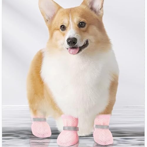 Atmungsaktive Hundeschuhe aus Mesh für Sommerabenteuer, Outdoor-Hundeschuhe mit Pfotenschutz, Pfotenschutz für Hunde, schützt die Pfoten vor Hitze und unebenem Boden (Orange, 1 Stück) von EVIRNFVEQ