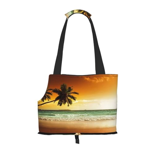 Bedruckte Haustier-Tragetasche, Motiv: Sonnenuntergang mit Kokosnussbäumen am Strand, für Reisen, Welpen, Hunde, Schultertasche für U-Bahn, Einkaufen, Wandern, Reisen Bedruckte Haustier-Tragetasche, Motiv: Sonnenuntergang mit Kokosnussbäumen am Strand, für Reisen, Welpen, Hunde, Schultertasche für U-Bahn, Einkaufen, Wandern, Reisen von EVIUS