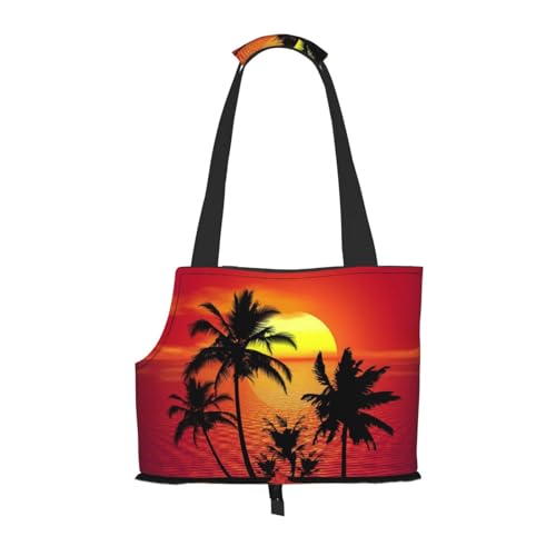 Haustier-Tragetasche, Motiv: tropischer Sonnenuntergang, Palme, bedruckt, für Reisen, Welpen, Hunde, Schultertasche, für U-Bahn, Einkaufen, Wandern, Reisen Haustier-Tragetasche, Motiv: tropischer Sonnenuntergang, Palme, bedruckt, für Reisen, Welpen, Hunde, Schultertasche, für U-Bahn, Einkaufen, Wandern, Reisen von EVIUS
