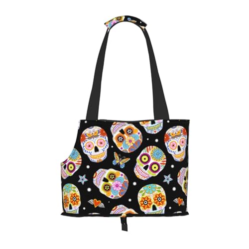 Sugar Skulls Butterfly Tragbare Haustiertragetasche - Stilvolle Hundetasche & Katze Reisetasche, Faltbare Haustierhandtasche für kleine Hunde, Katzen & andere kleine Haustiere von EVIUS
