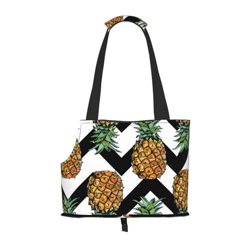 Tragetasche für Haustiere, Motiv: Ananas mit schwarz-weiß gestreiftem Druck, für Reisen, Welpen, Hunde, Schultertasche für U-Bahn, Einkaufen, Wandern, Reisen Tragetasche für Haustiere, Motiv: Ananas mit schwarz-weiß gestreiftem Druck, für Reisen, Welpen, Hunde, Schultertasche für U-Bahn, Einkaufen, Wandern, Reisen von EVIUS